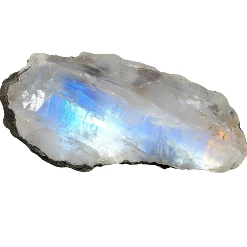 Comparison of natural vs synthetic moonstone under microscope showing layering differences